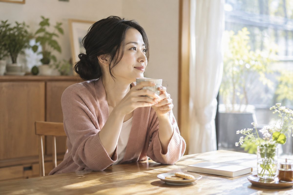 窓辺でお祝いへの期待を考える女性