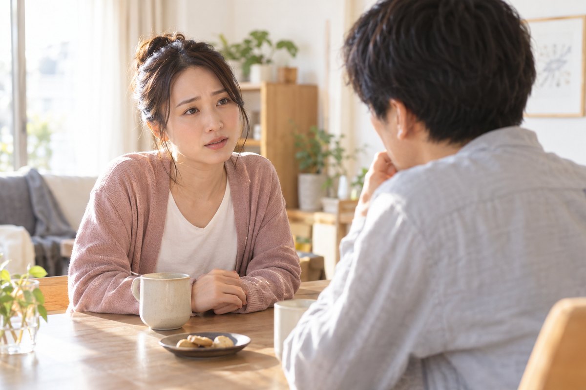 男性へ自分の気持ちを穏やかに伝える女性