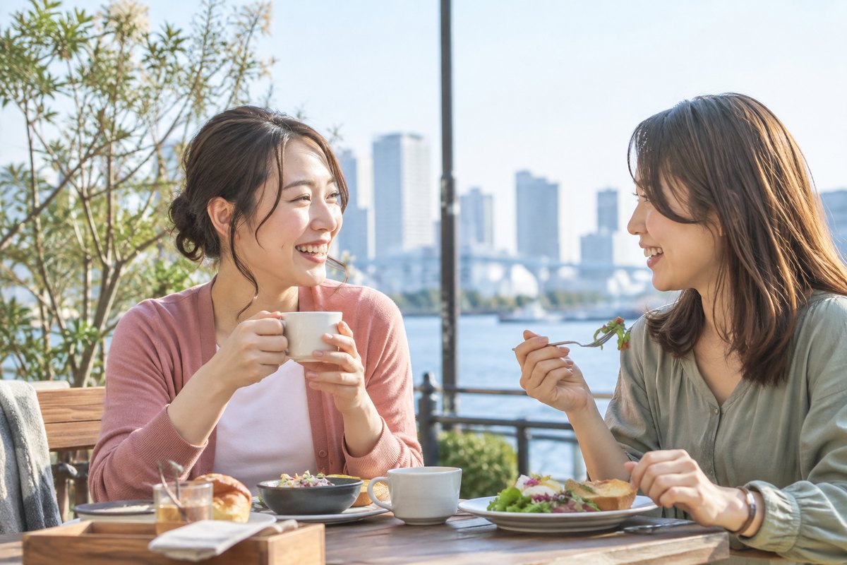 友人との外出を楽しむ女性