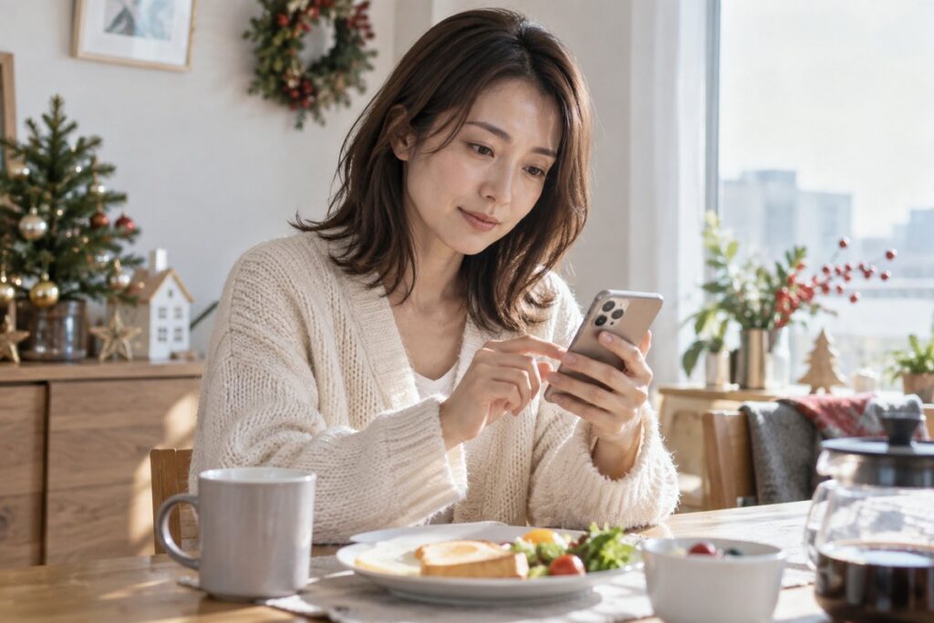 忘年会の翌朝に連絡を考える女性