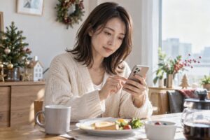 忘年会の翌朝に連絡を考える女性