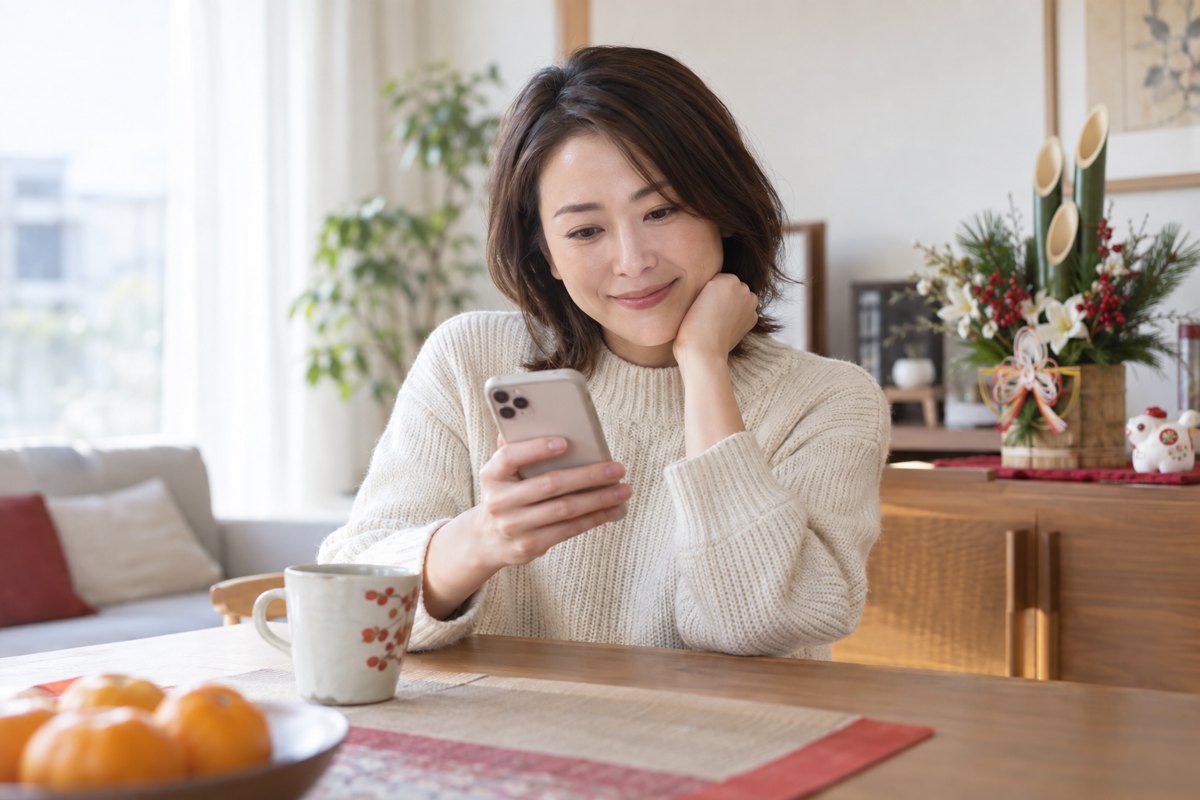 年始に元彼からの連絡を確認する女性