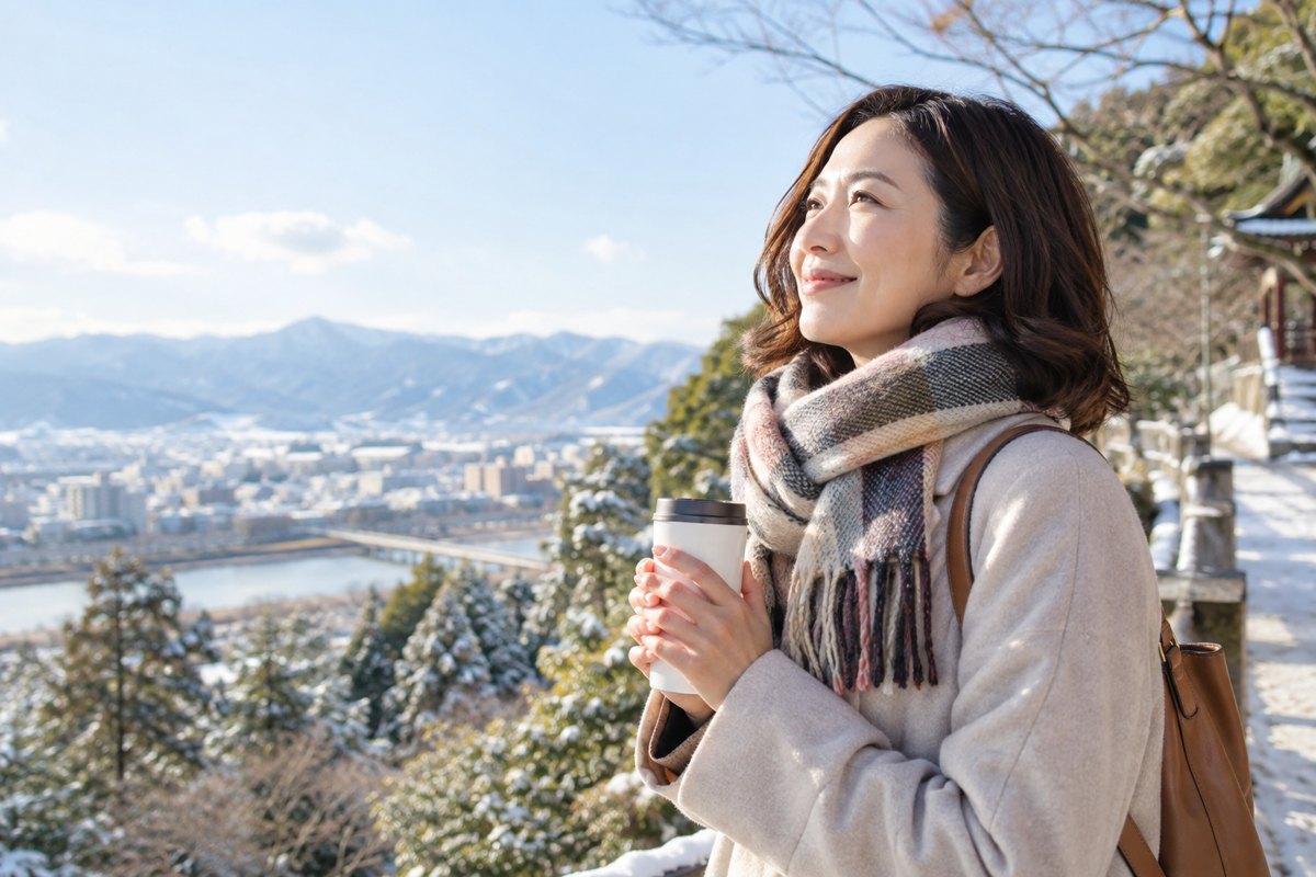自分の予定で冬の外出を楽しむ女性