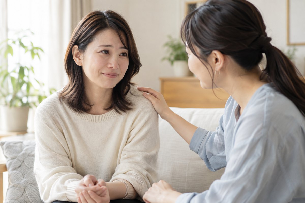 相談相手へ気持ちを話す女性