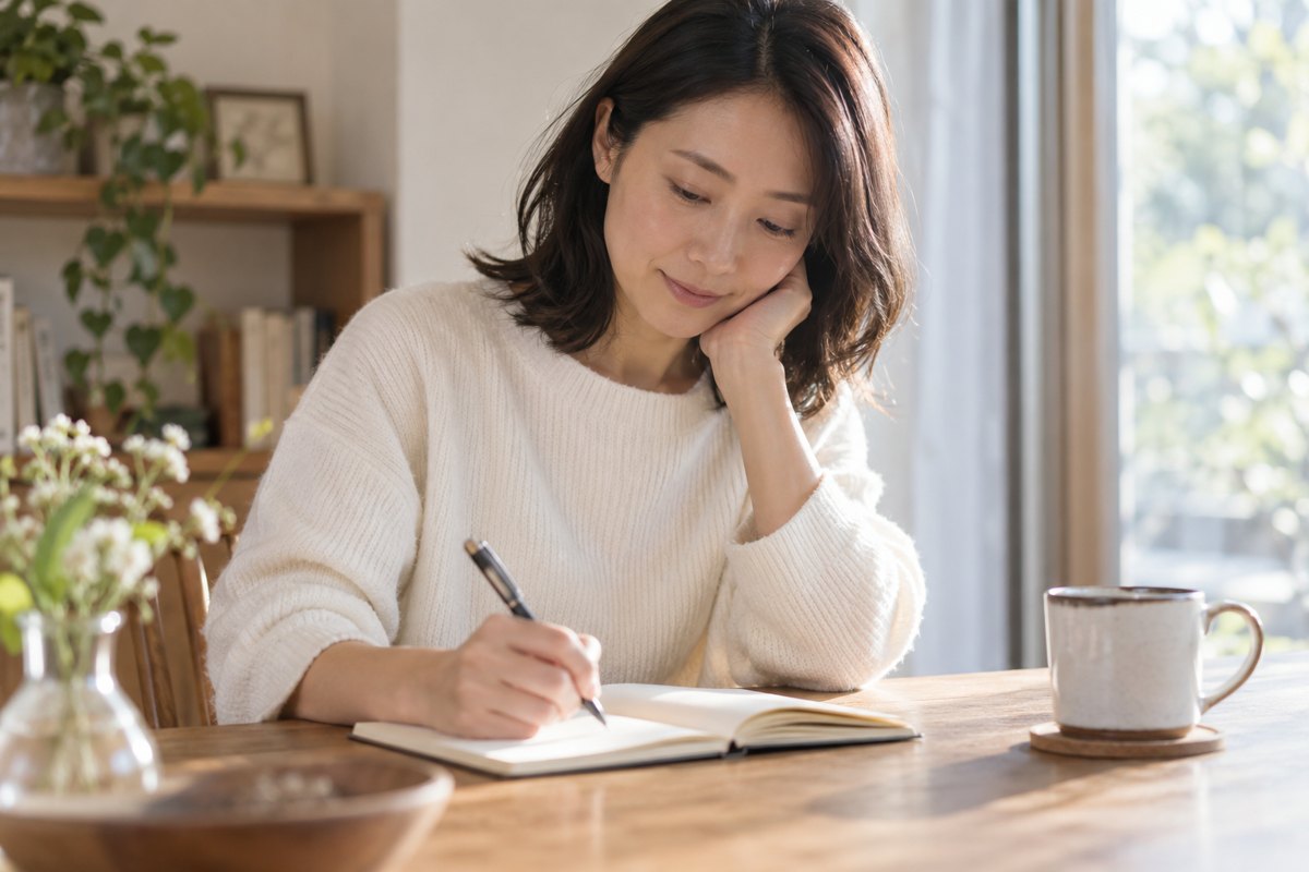 送らない文章をノートへ書く女性