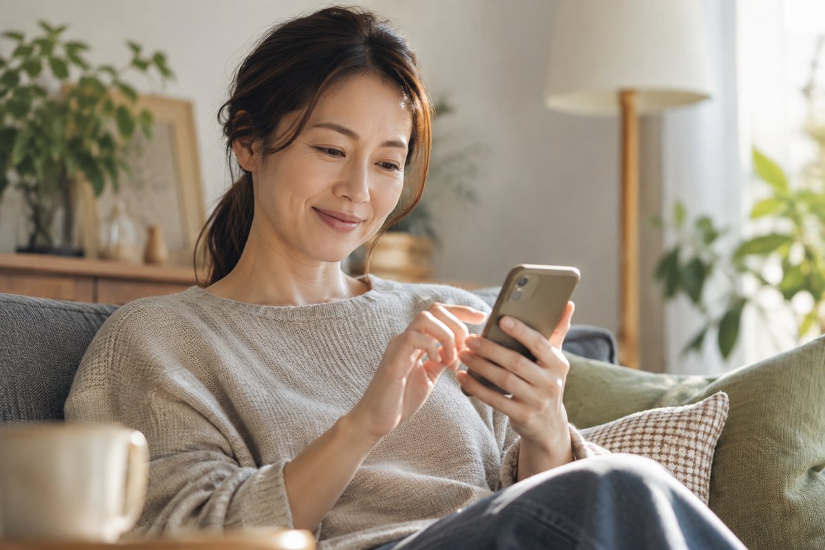 スマートフォンの使い方を見直す女性