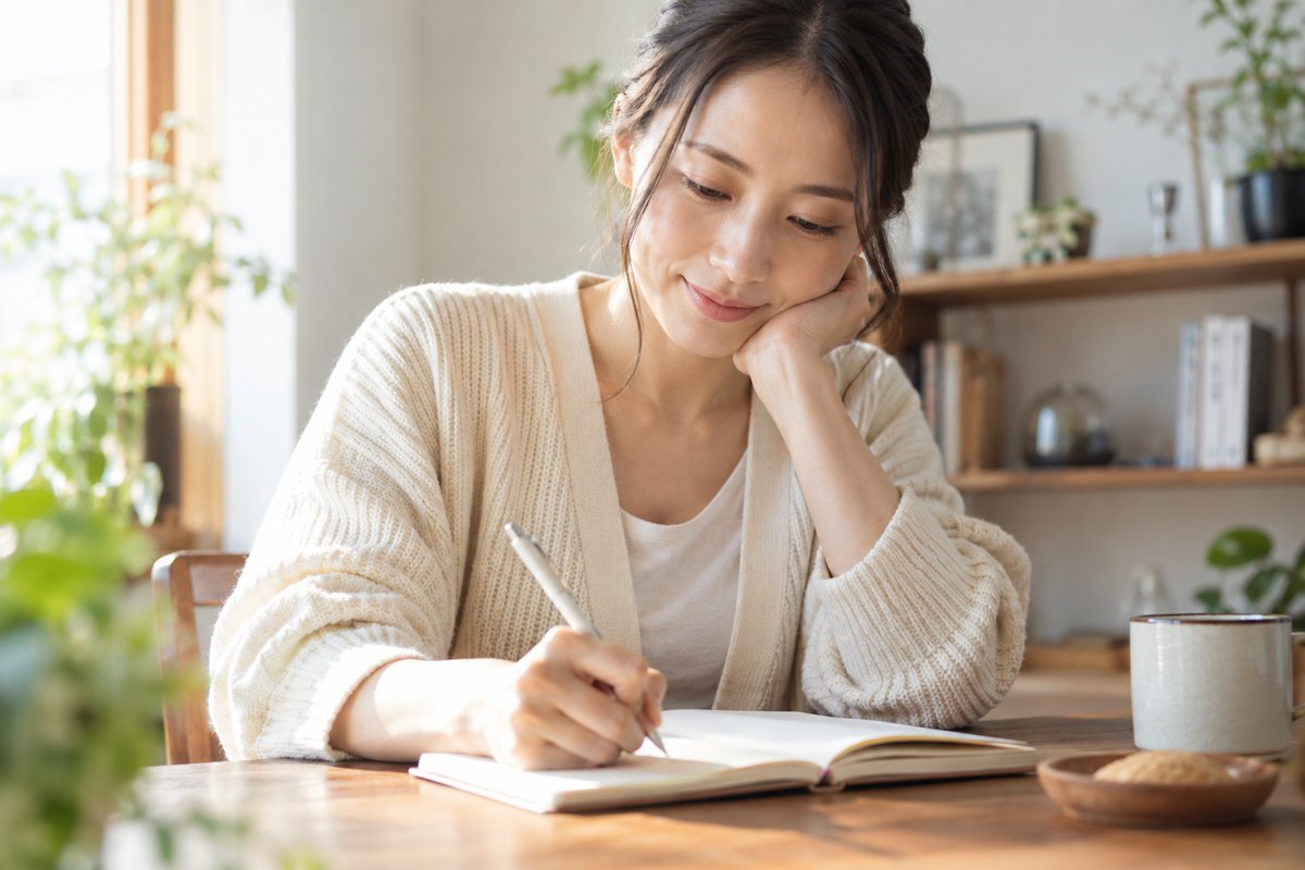 相談したいことをノートへ整理する女性