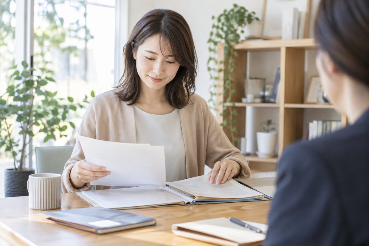 相談の資料を確認する女性