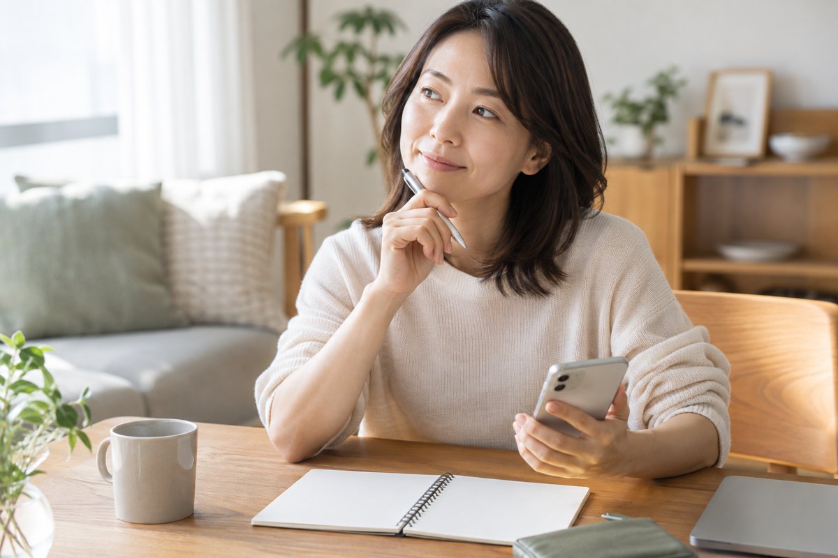 相談の予算と時間を考える女性